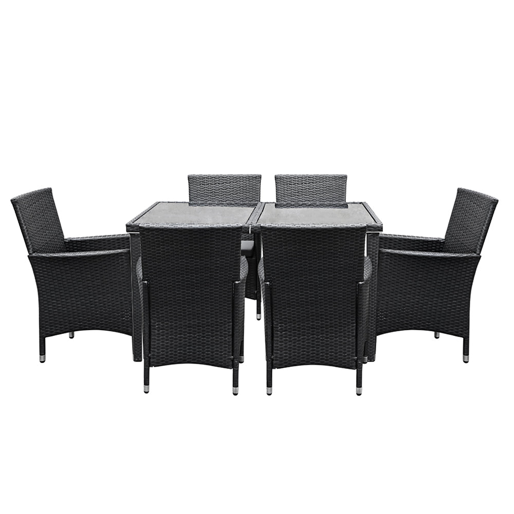 Anaya - Outdoor Dining Set 7 Piece Wicker Lounge Black