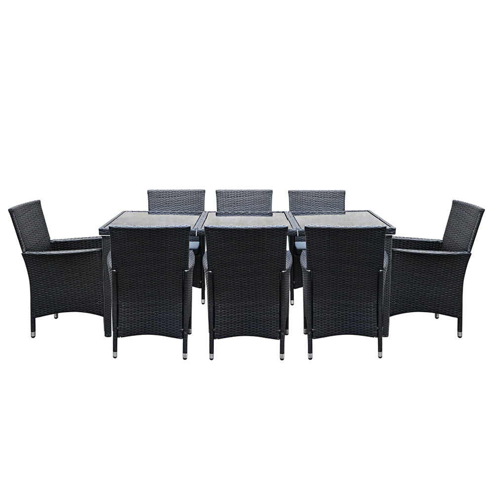 Anissa - Outdoor Dining Set 9 Piece Wicker Lounge Black