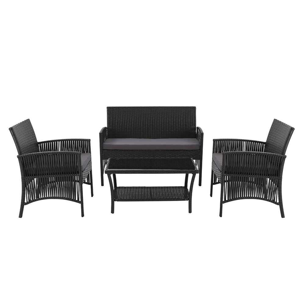 Anitra - 4PCS Outdoor Sofa Set Wicker Harp Chair Garden Black