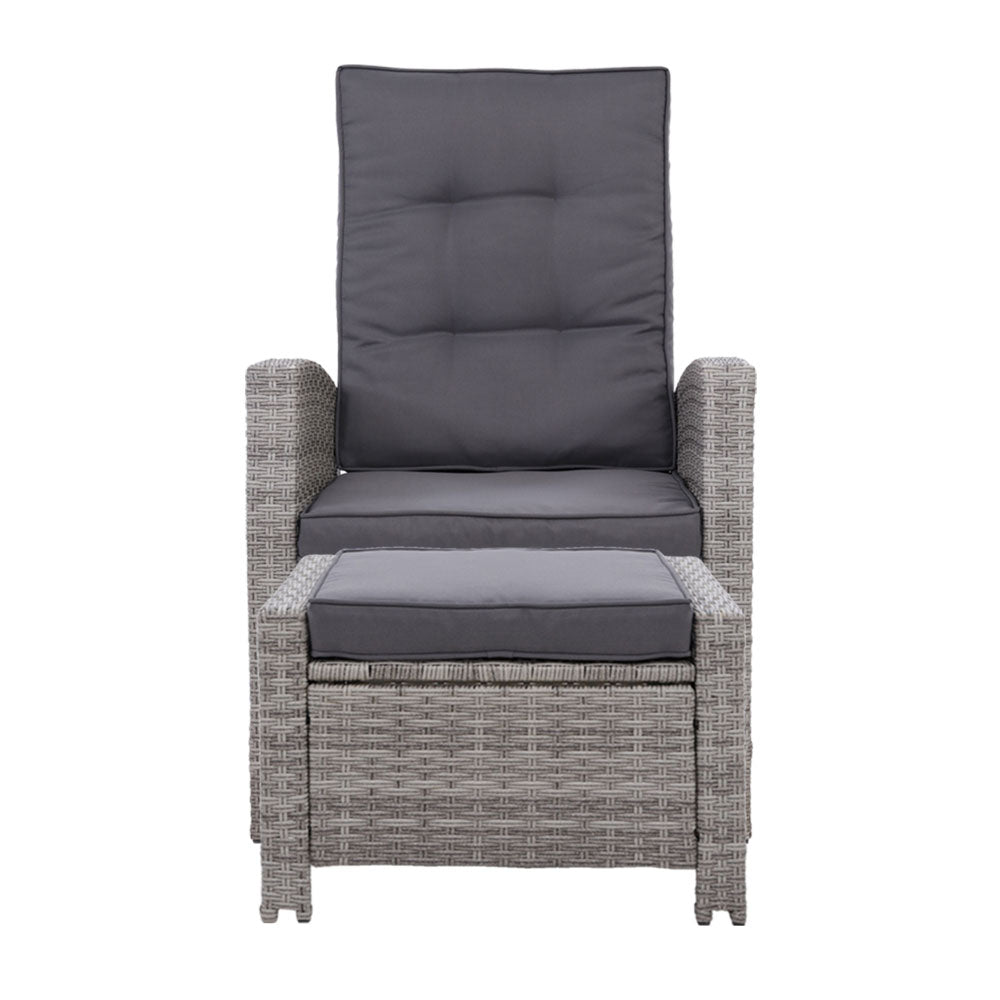 Arlette - 2PC Recliner Chairs Sun Lounge Wicker Lounger Adjustable Grey