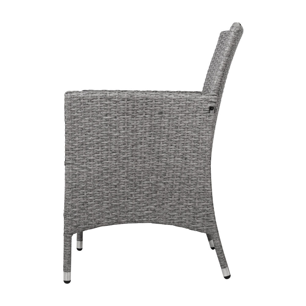 Althea - 3PC Outdoor Bistro Set Patio Wicker Chairs Table Cushion Grey