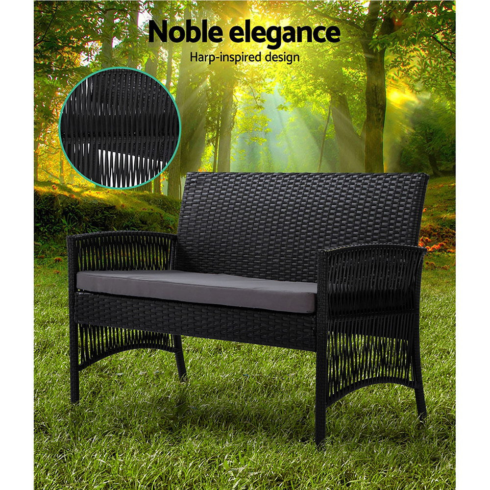 Anitra - 4PCS Outdoor Sofa Set Wicker Harp Chair Garden Black