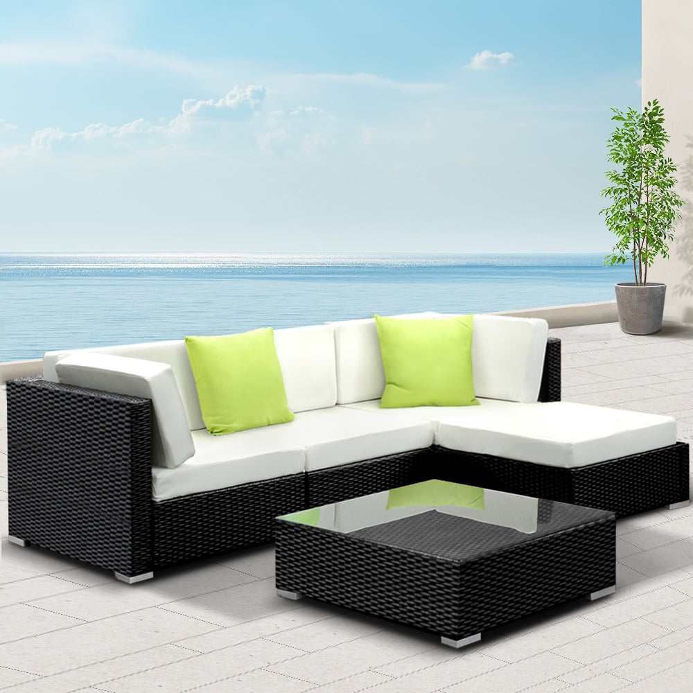 Aurora - 5-Piece Outdoor Sofa Set Wicker Couch Lounge 4 Seater
