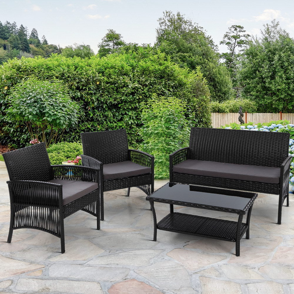 Anitra - 4PCS Outdoor Sofa Set Wicker Harp Chair Garden Black