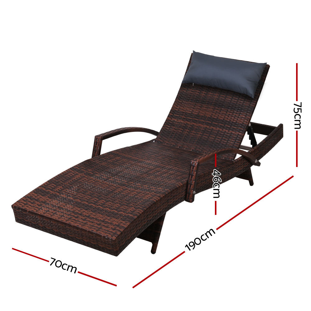 Beatrix - Sun Lounge Wicker Lounger Beach Armrest Brown