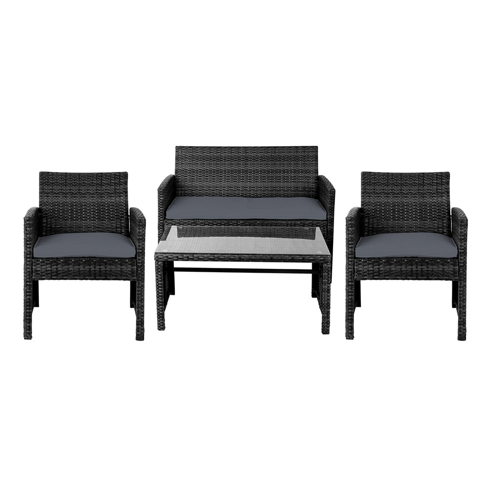 Bethan - 4 PCS Outdoor Sofa Set Rattan Chair Garden Black