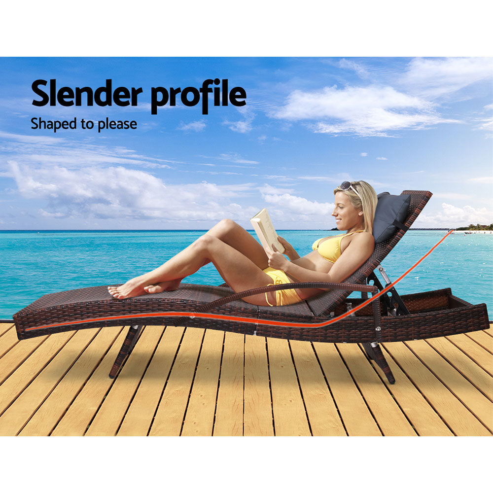 Beatrix - Sun Lounge Wicker Lounger Beach Armrest Brown