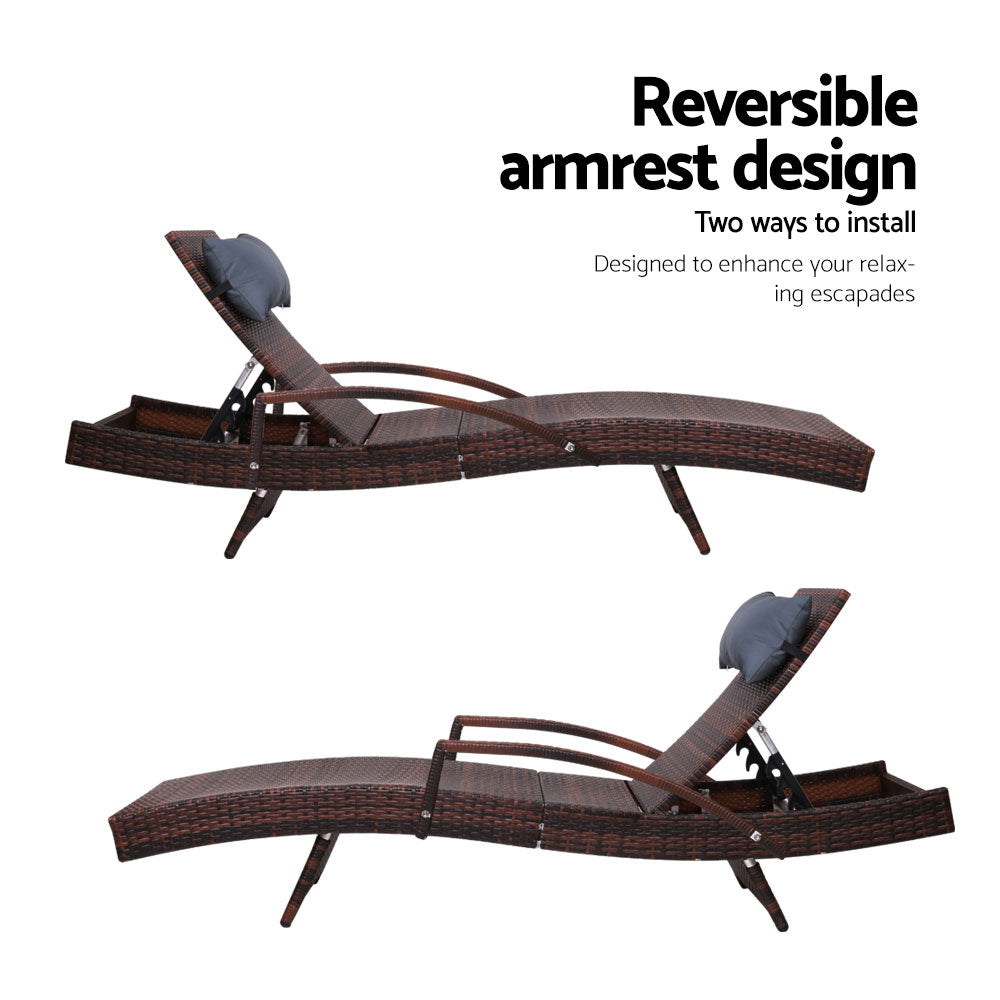 Beatrix - Sun Lounge Wicker Lounger Beach Armrest Brown