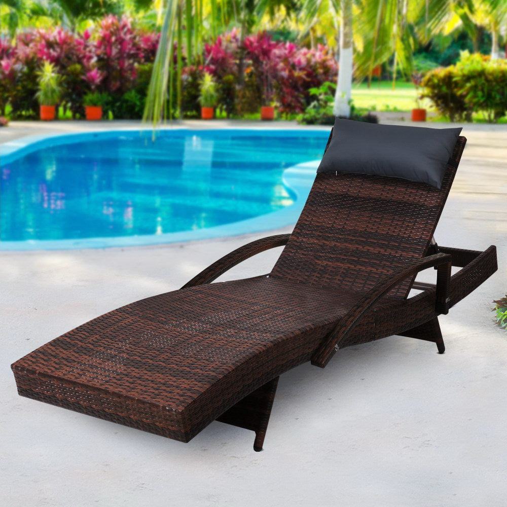 Beatrix - Sun Lounge Wicker Lounger Beach Armrest Brown