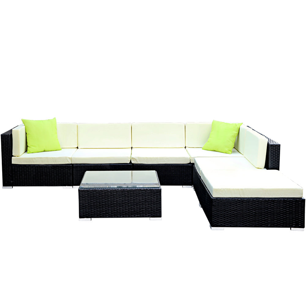 Lilith - 7-Piece Outdoor Sofa Set Wicker Couch Lounge 6 Seater