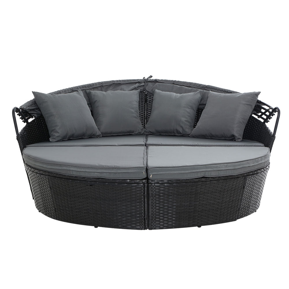 Ophelia - Sun Lounge Wicker Lounger Day Bed Outdoor Black