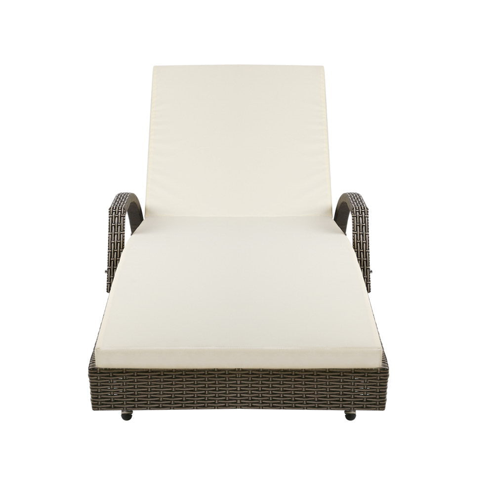 Odette - 2PC Sun Lounge Wicker Lounger Beach Adjustable Grey Beige