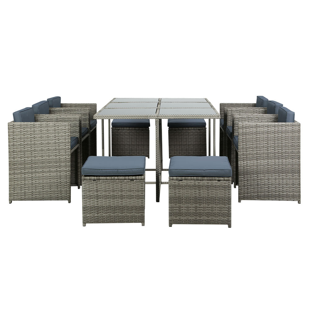Laurel - Outdoor Dining Set 11 Piece Wicker Table Chairs Grey
