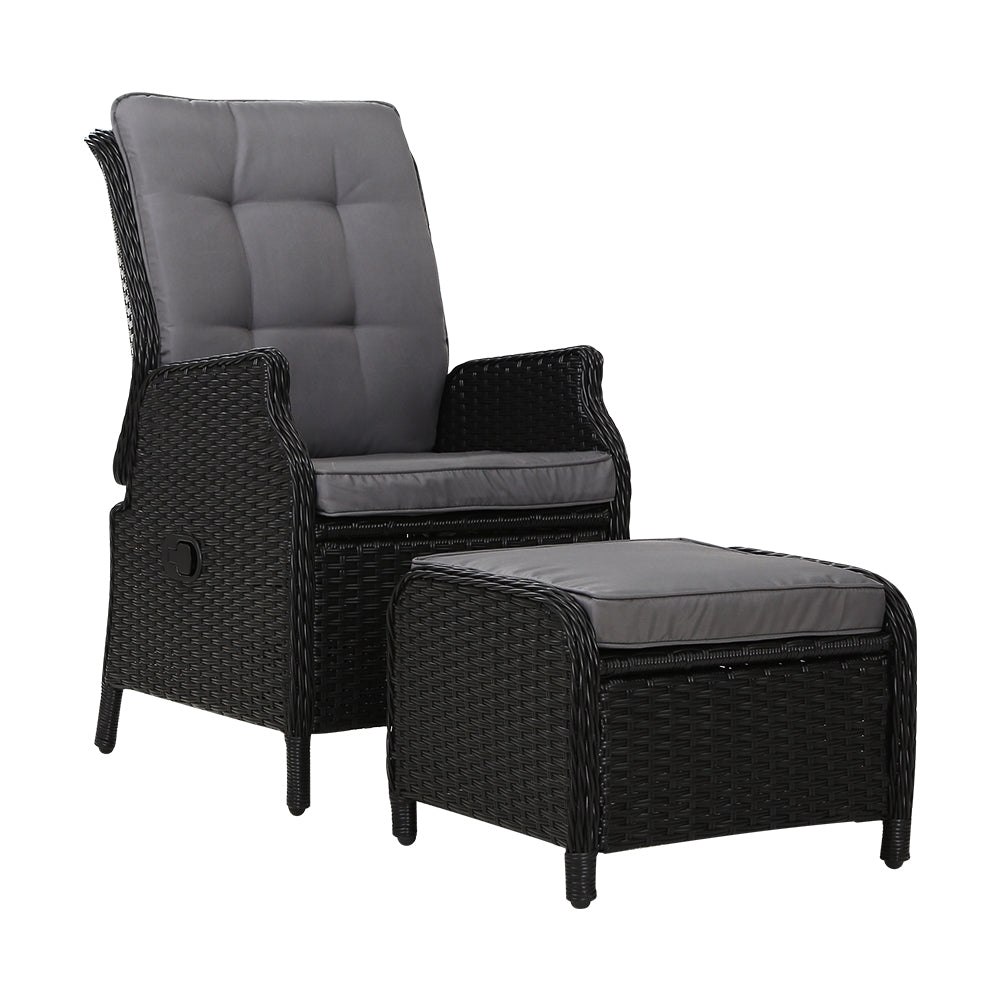 Prisca - Recliner Chair Sun Lounge Wicker Patio Adjustable Black
