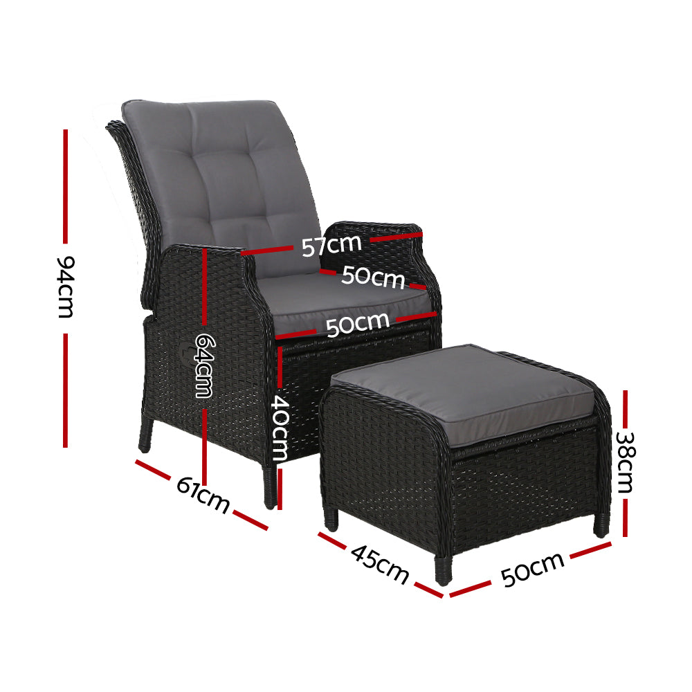 Prisca - Recliner Chair Sun Lounge Wicker Patio Adjustable Black