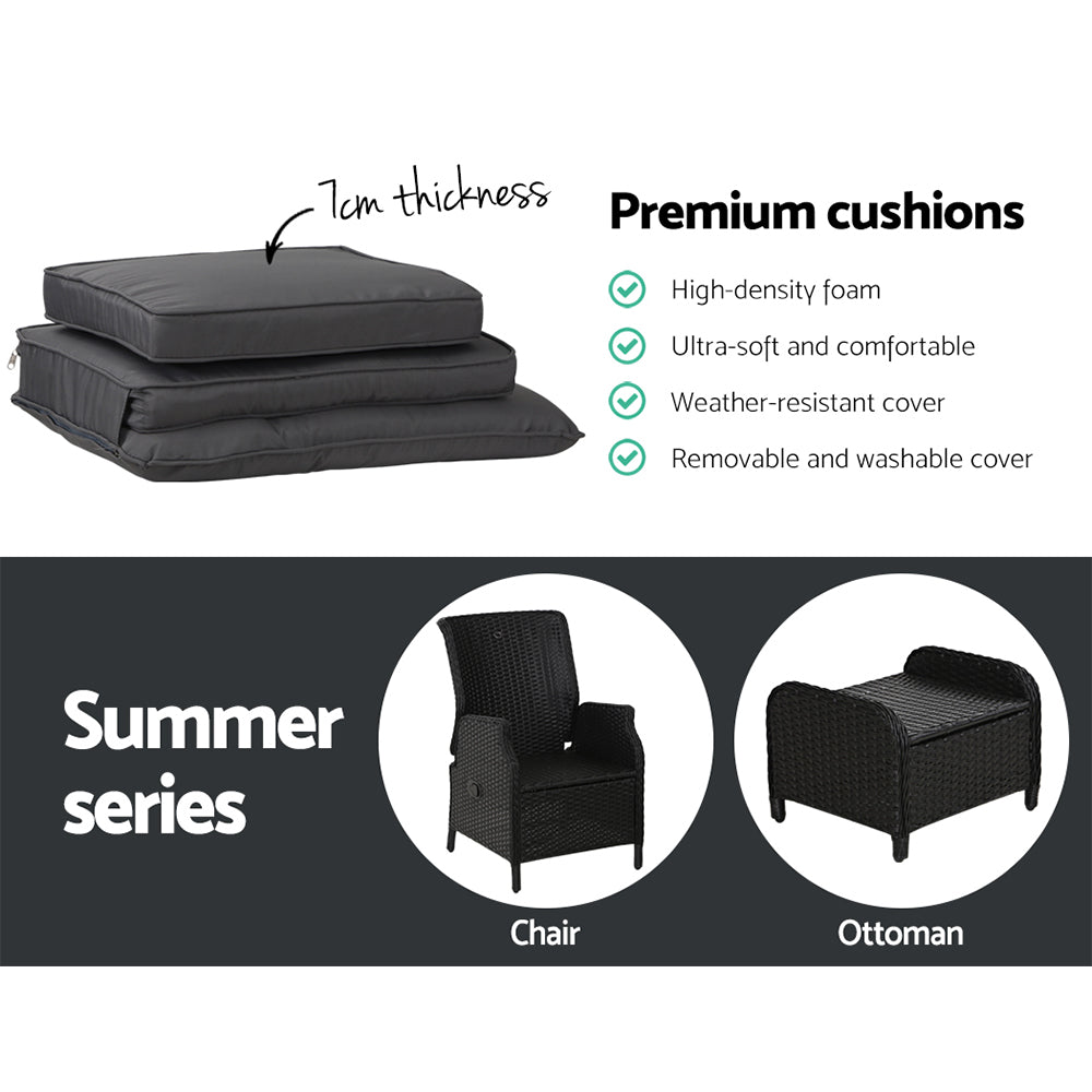 Prisca - Recliner Chair Sun Lounge Wicker Patio Adjustable Black