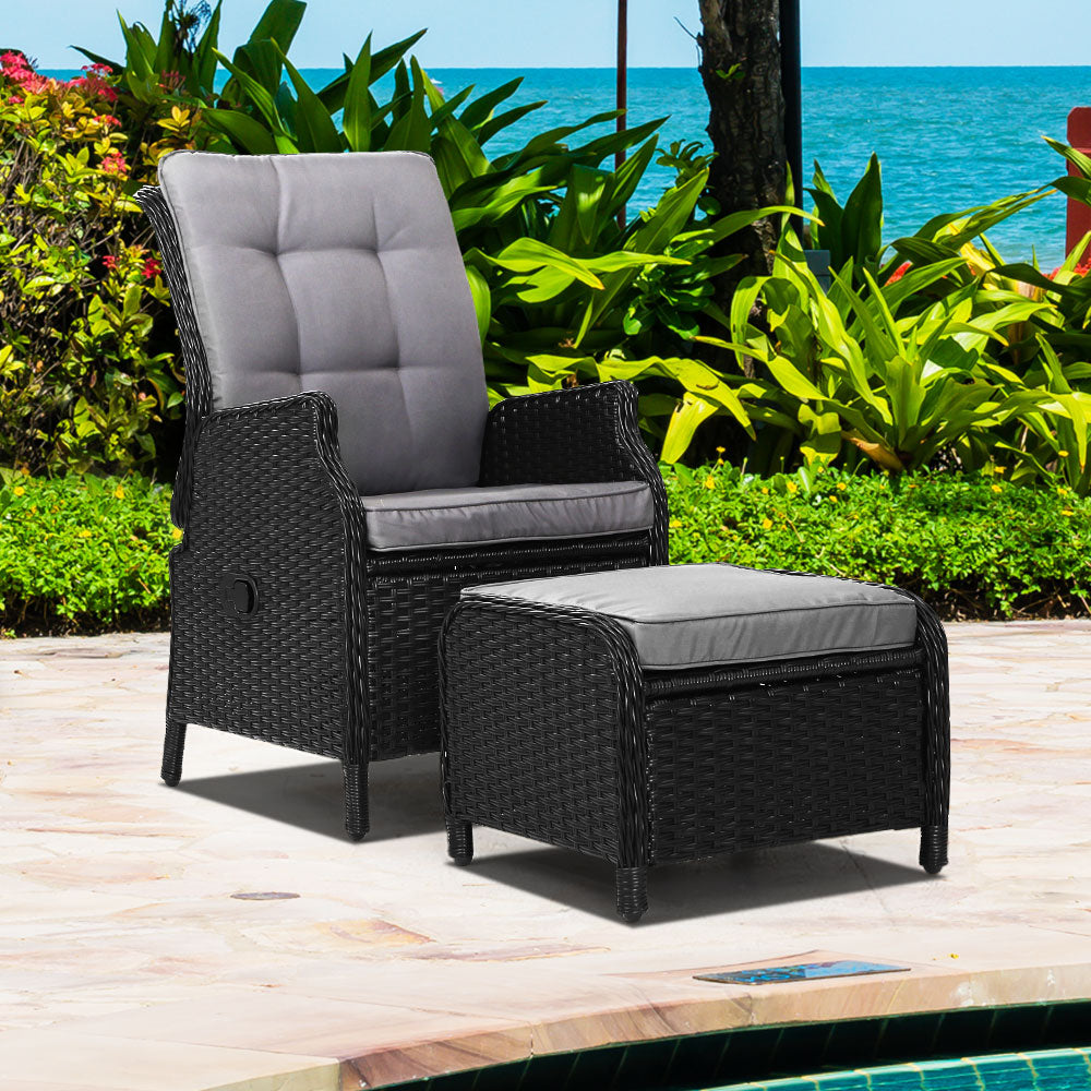 Prisca - Recliner Chair Sun Lounge Wicker Patio Adjustable Black