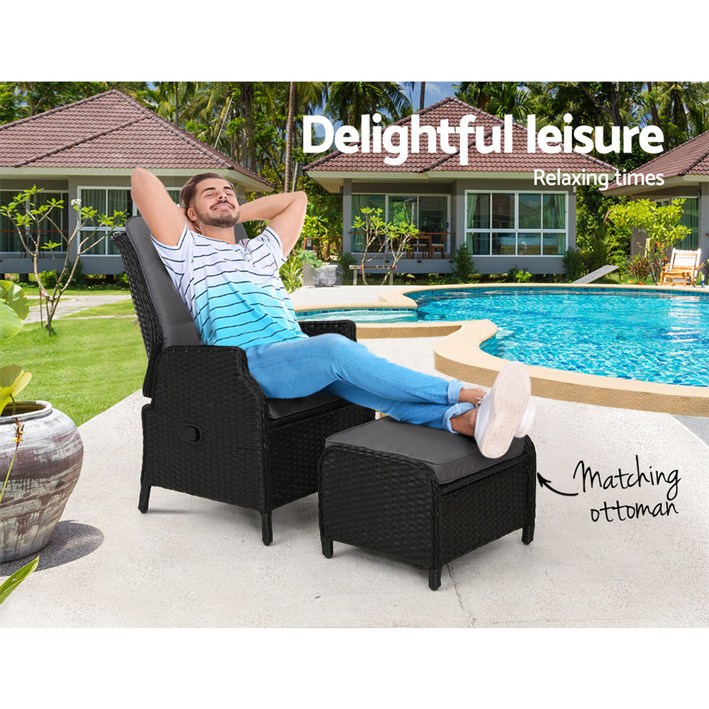 Prisca - Recliner Chair Sun Lounge Wicker Patio Adjustable Black