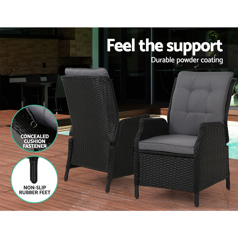Prisca - Recliner Chair Sun Lounge Wicker Patio Adjustable Black