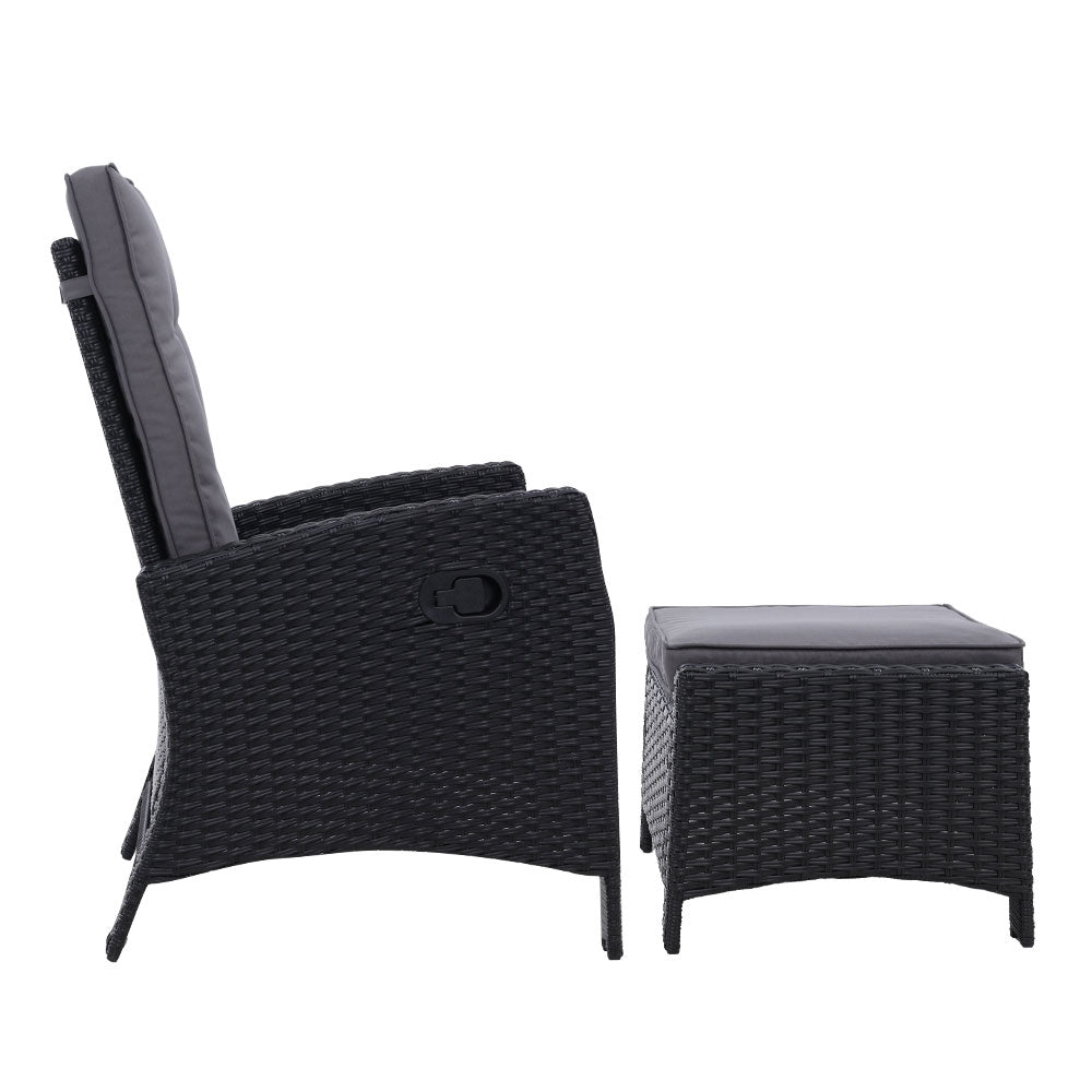 Yvonne - 2PC Recliner Chairs Wicker Lounger Adjustable Black