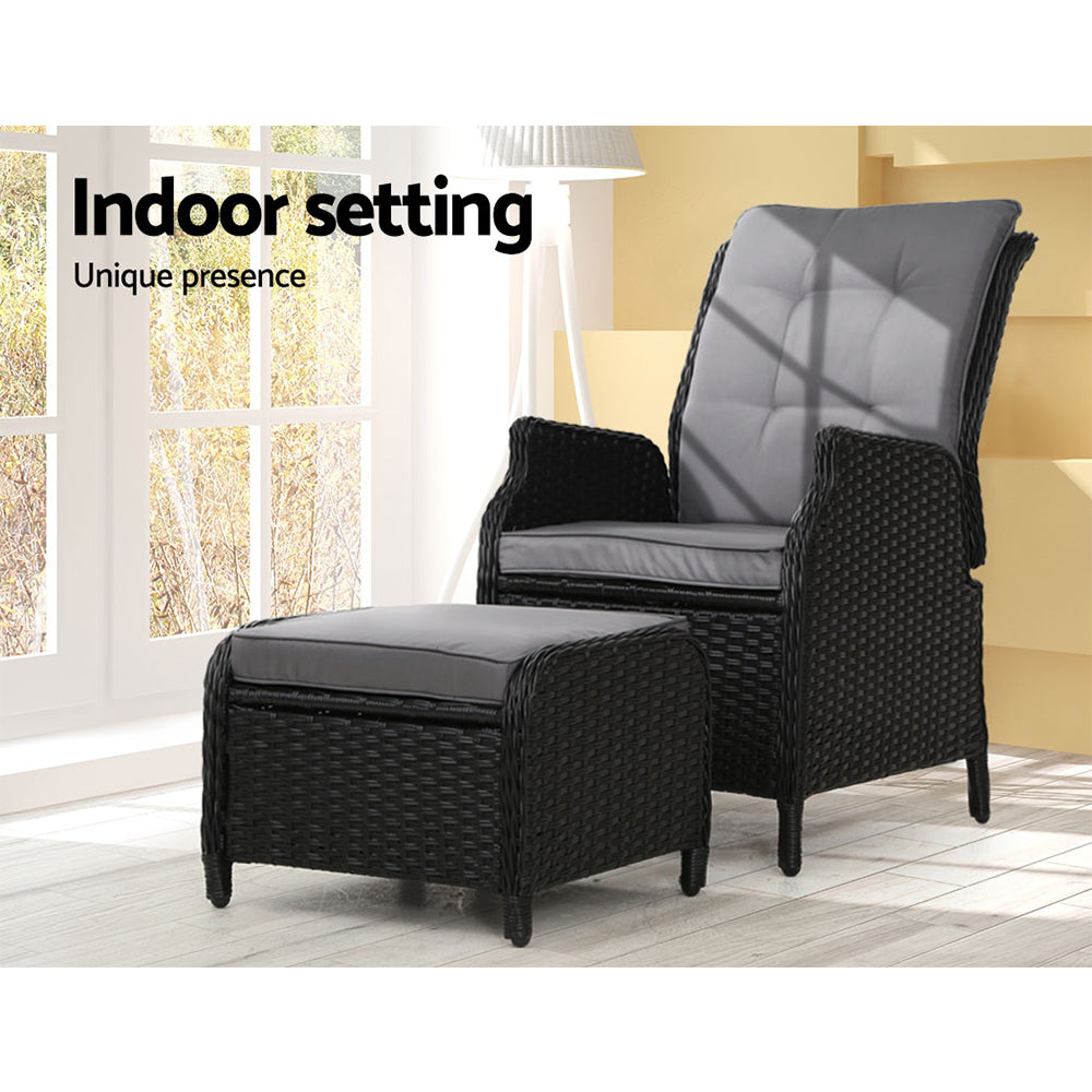 Prisca - Recliner Chair Sun Lounge Wicker Patio Adjustable Black