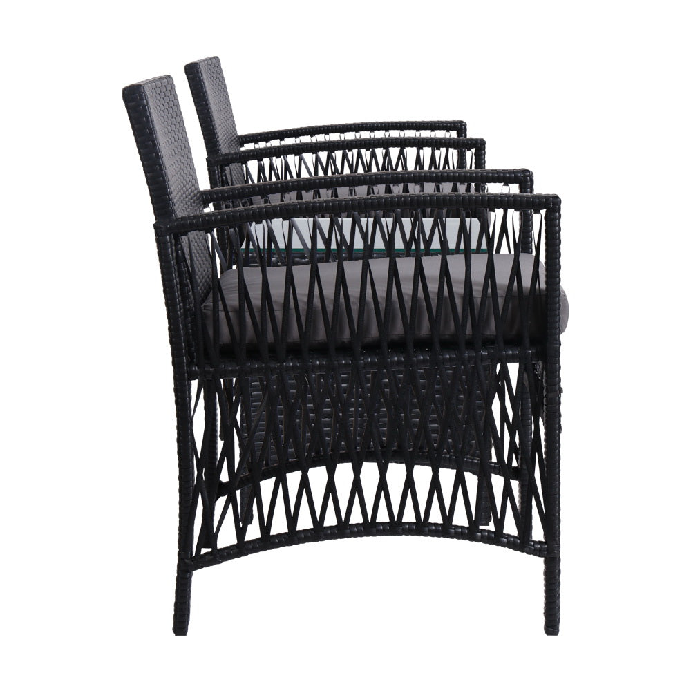Unity - 3PC Outdoor Bistro Set Patio Wicker Dining Black