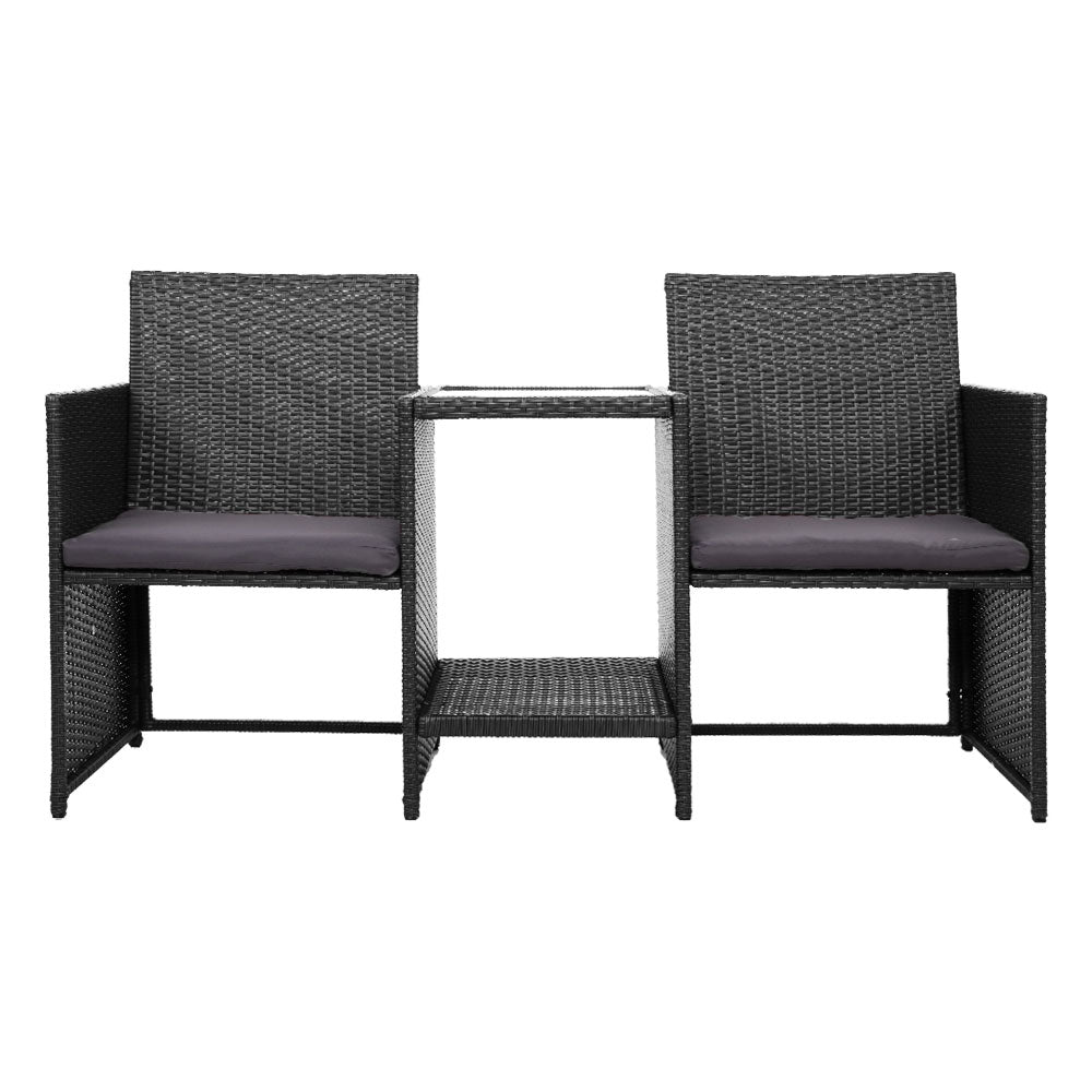 Eulalia - Outdoor Setting Wicker Loveseat Bistro Patio Garden Black