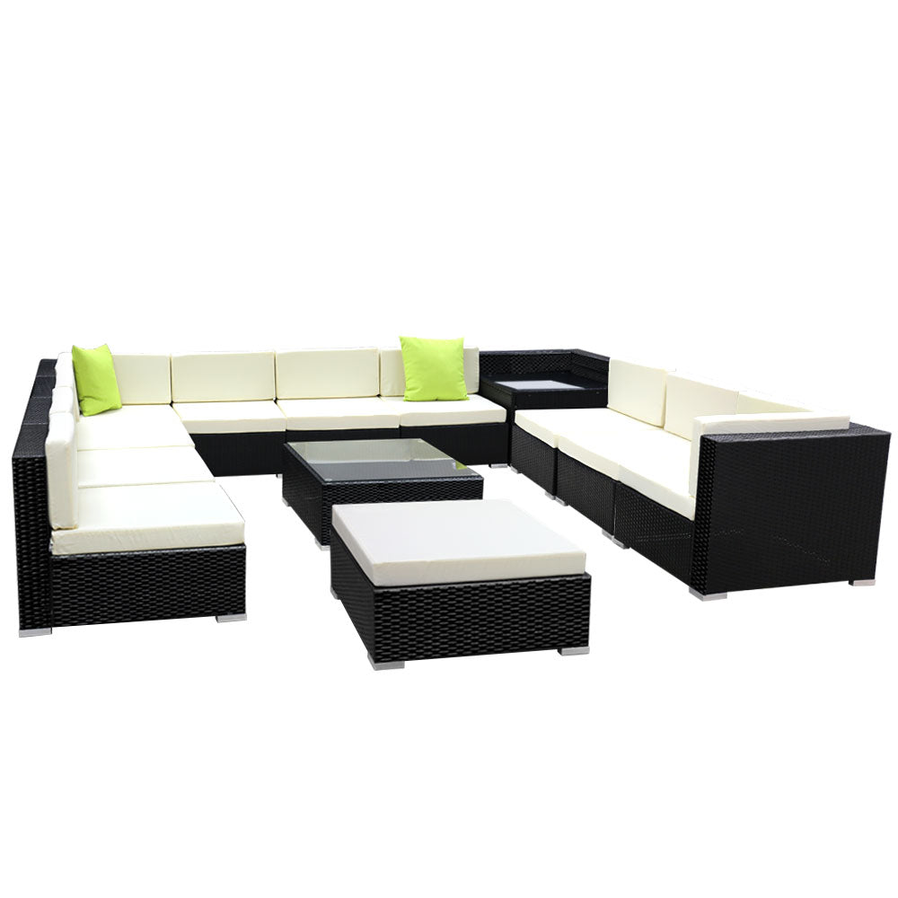 Fianna - 13-Piece Outdoor Sofa Set Wicker Couch Lounge 11 Seater