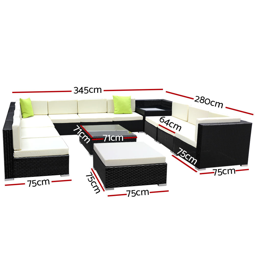 Fianna - 13-Piece Outdoor Sofa Set Wicker Couch Lounge 11 Seater