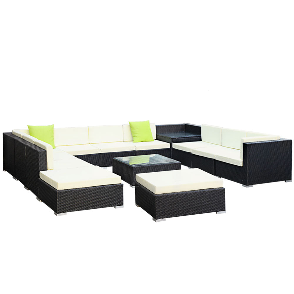 Fianna - 13-Piece Outdoor Sofa Set Wicker Couch Lounge 11 Seater