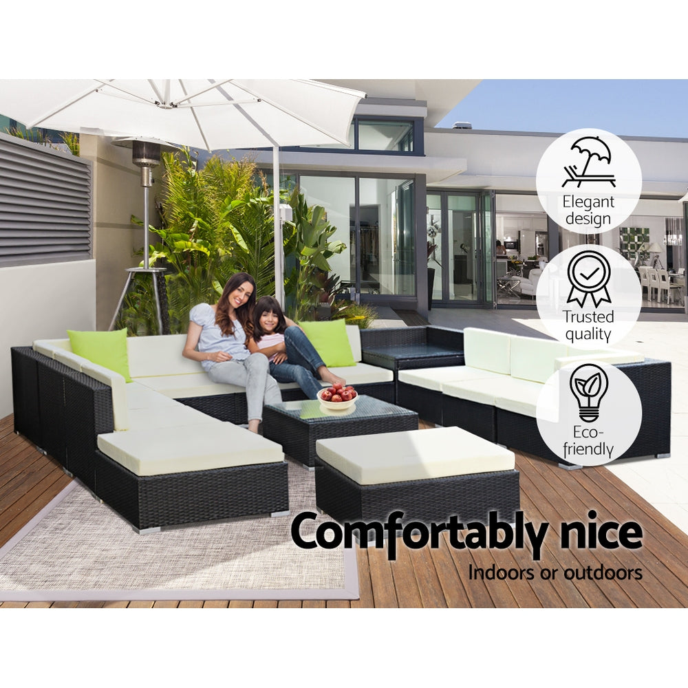 Fianna - 13-Piece Outdoor Sofa Set Wicker Couch Lounge 11 Seater