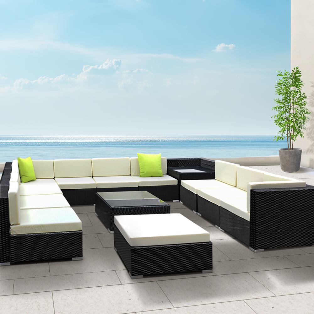 Fianna - 13-Piece Outdoor Sofa Set Wicker Couch Lounge 11 Seater
