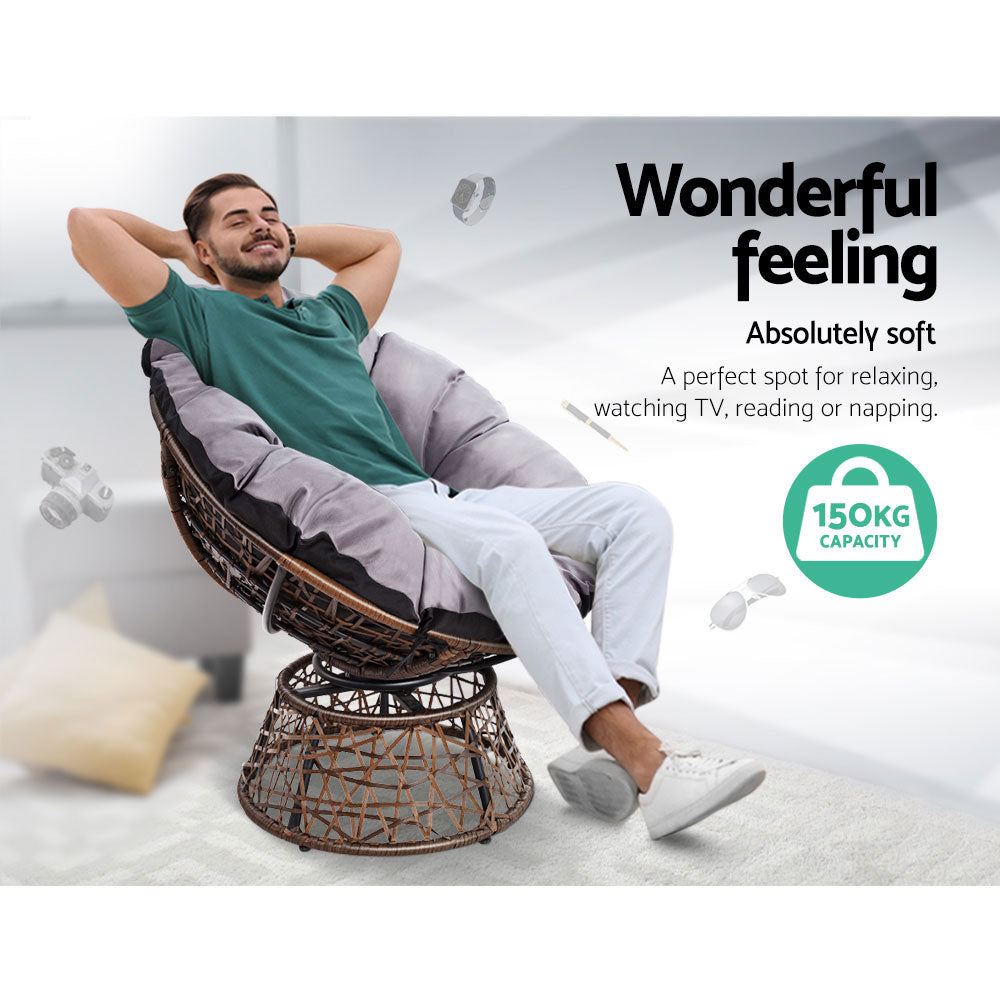 Nerida - Outdoor Lounge Setting Wicker Papasan Chairs Table Brown