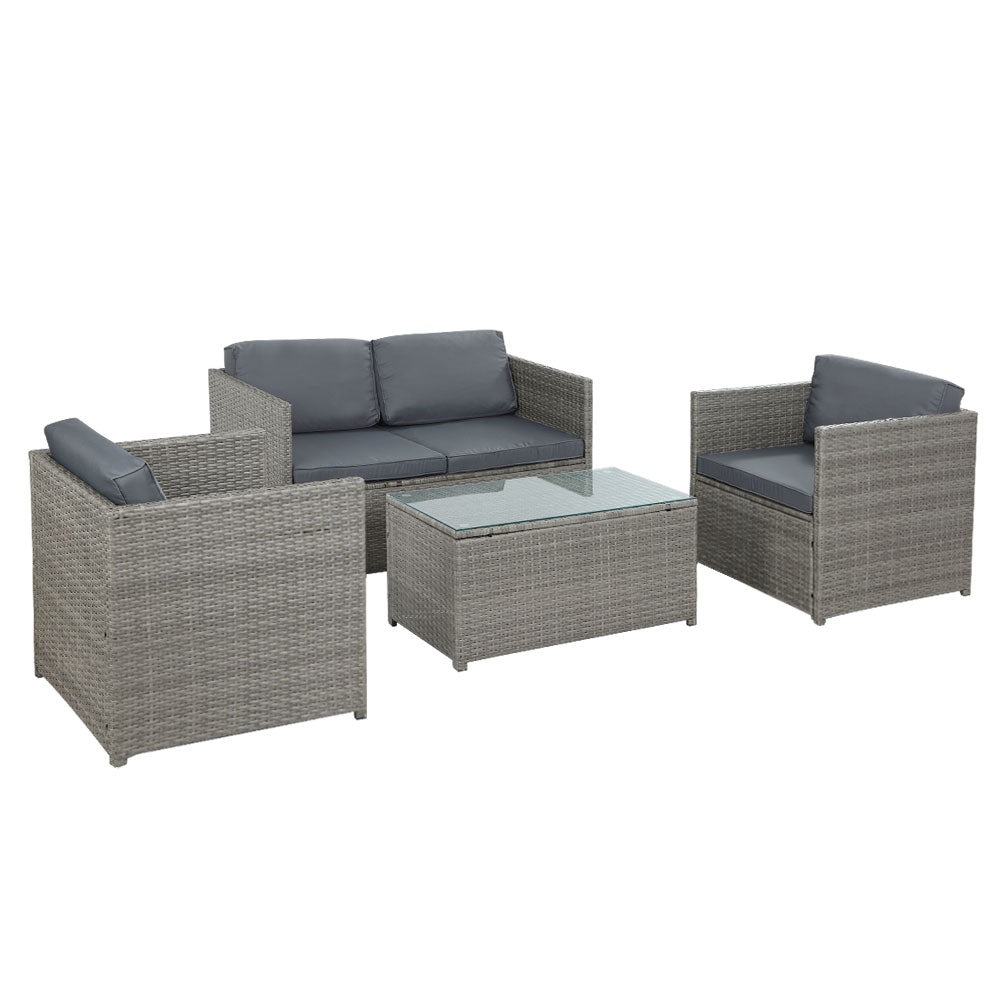 Nest - 4-Piece Outdoor Sofa Set Wicker Couch Lounge Grey