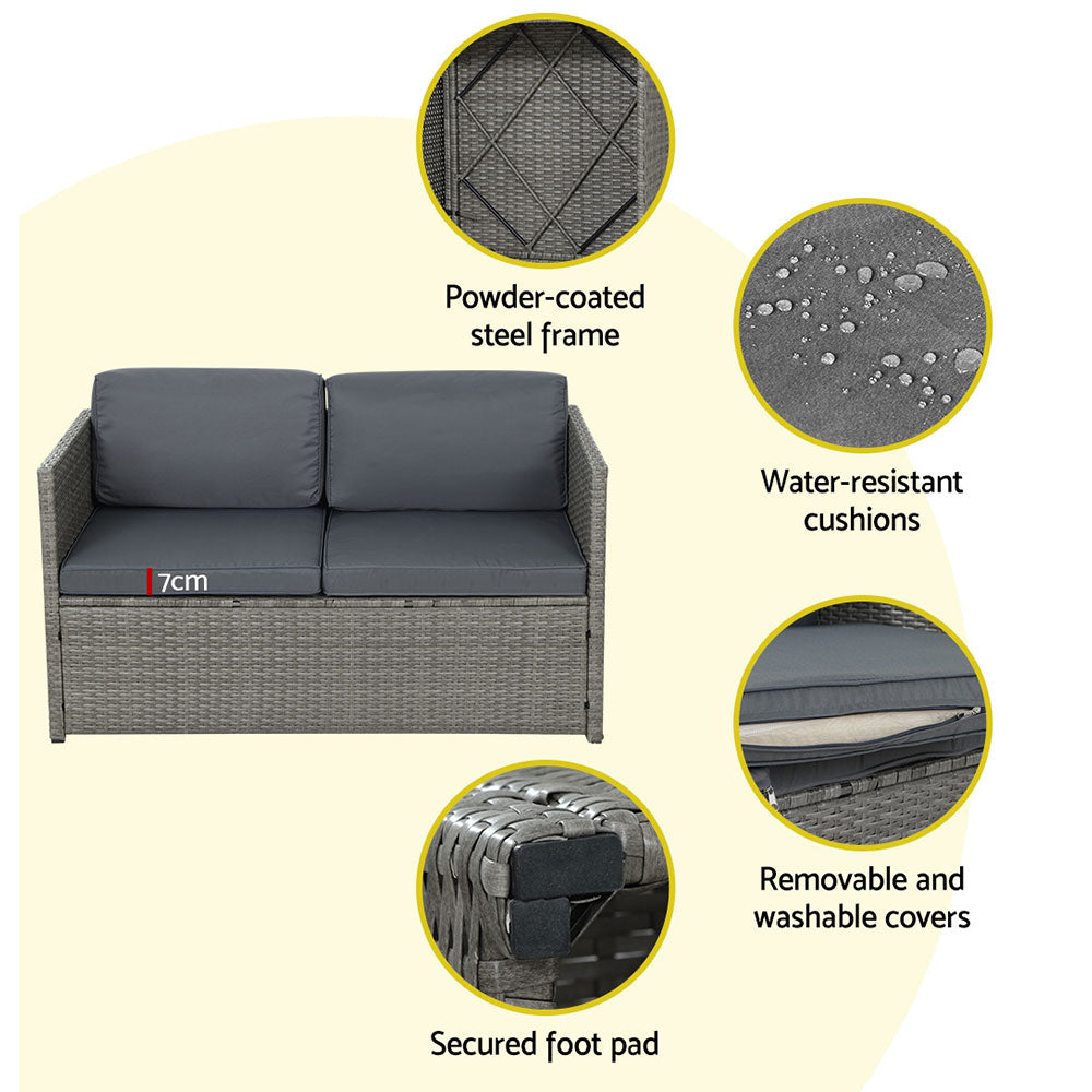 Nest - 4-Piece Outdoor Sofa Set Wicker Couch Lounge Grey
