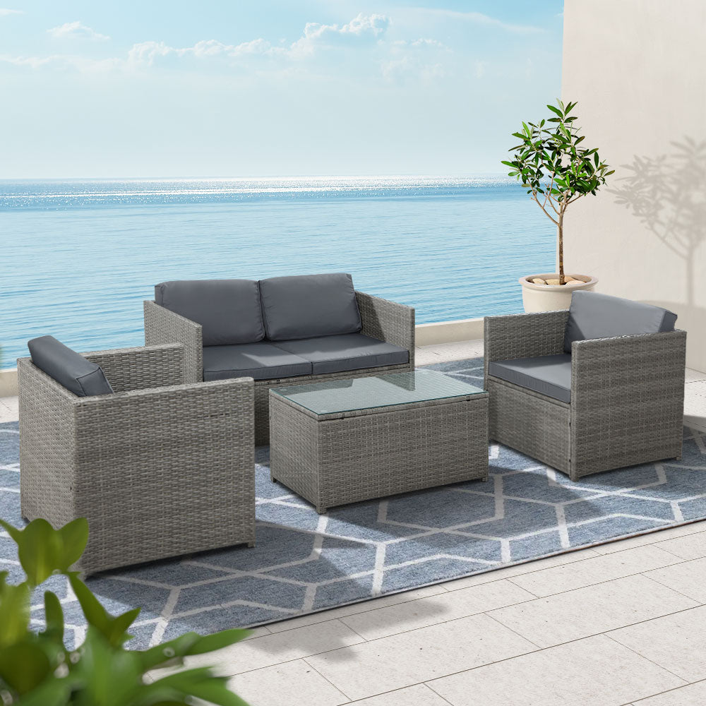 Nest - 4-Piece Outdoor Sofa Set Wicker Couch Lounge Grey