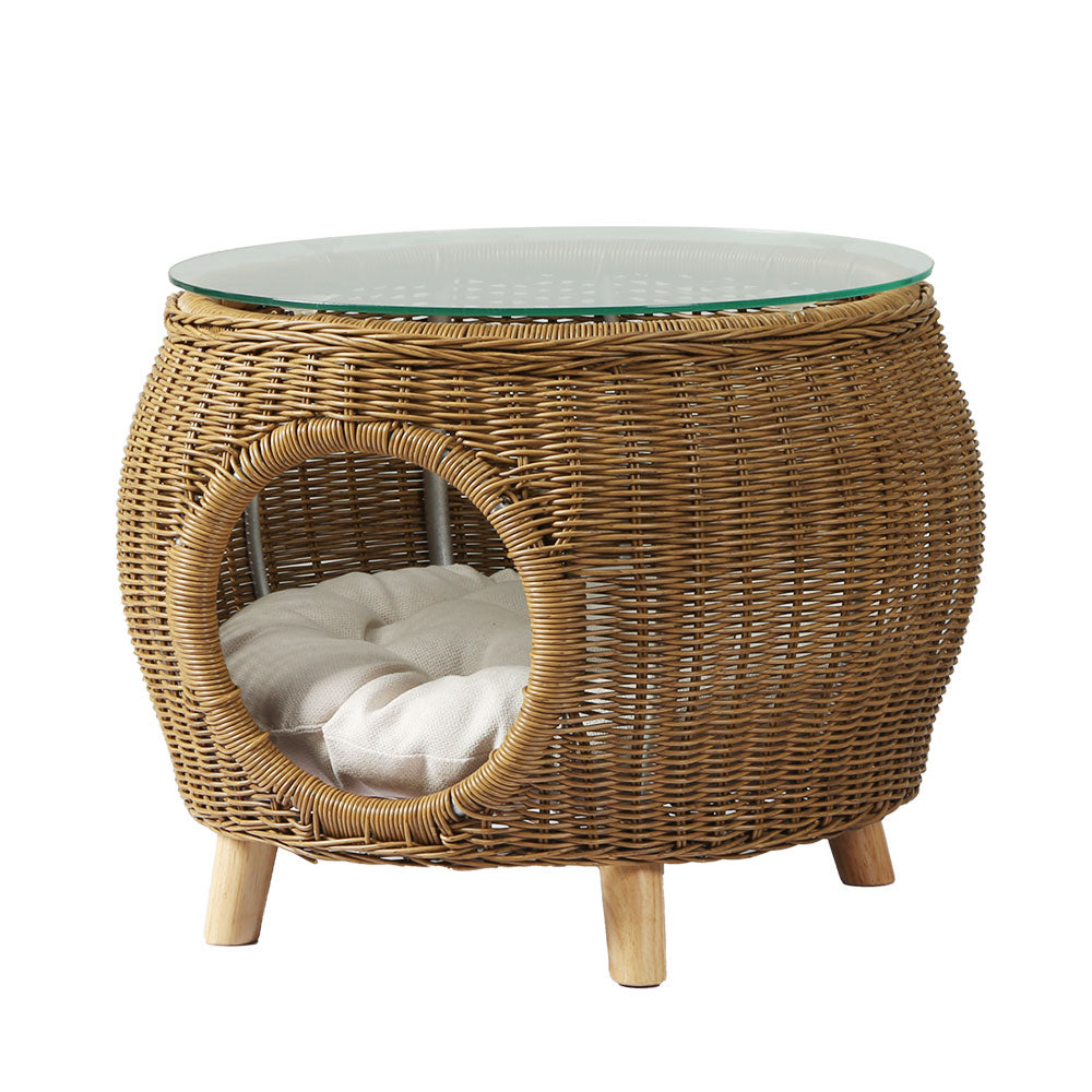 Coralie - Coffee Side Table Wicker Pet Bed Storage