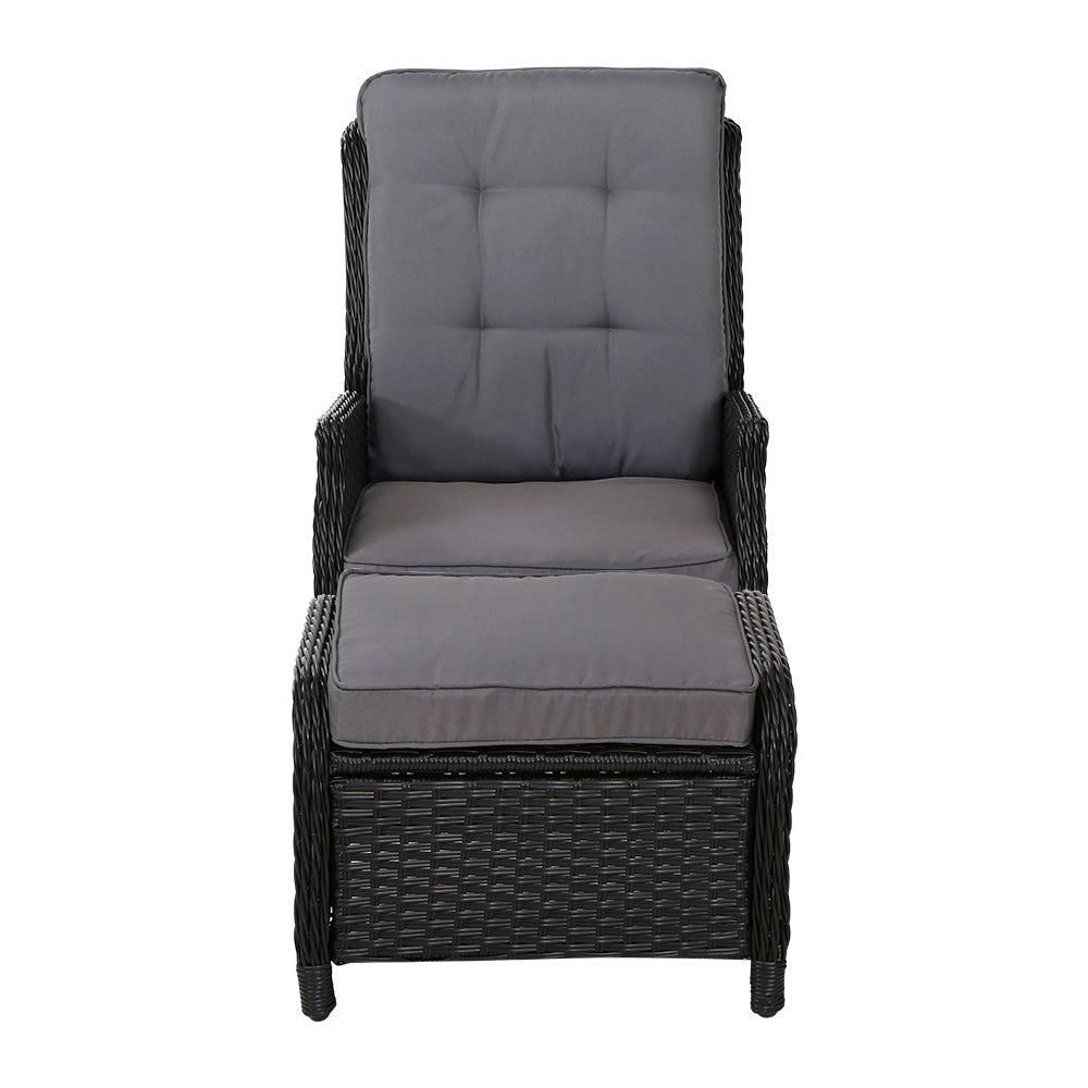 Calina - 2PC Recliner Chair Sun Lounge Wicker Lounger Adjustable Black