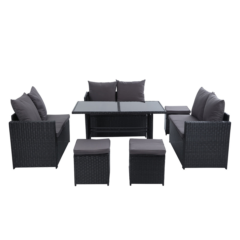 Celine - Outdoor Dining Set Sofa Lounge Chairs Table Ottoman Black