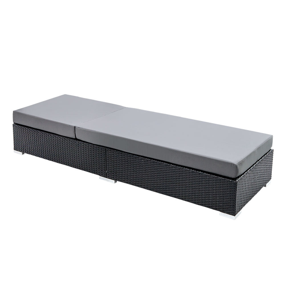 Zephyr - 2PC Sun Lounge Wicker Lounger Outdoor Adjustable Rattan