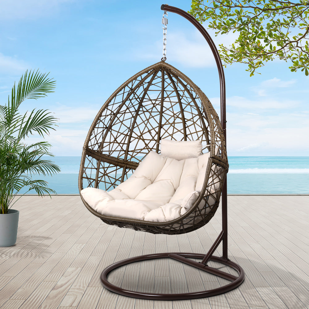 Mantel - Outdoor Egg Swing Chair Wicker Rattan Pod Stand Latte