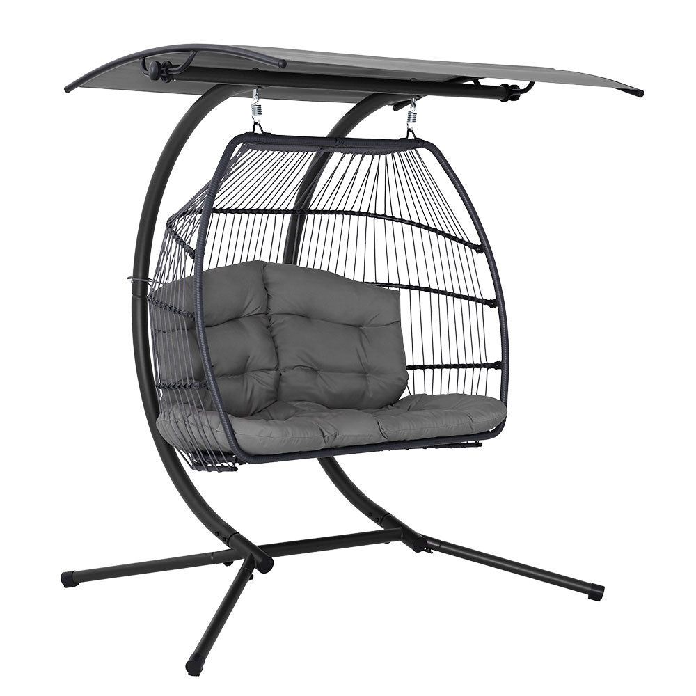 Xenon - Outdoor Egg Swing Chair Wicker Pod Stand Canopy Grey