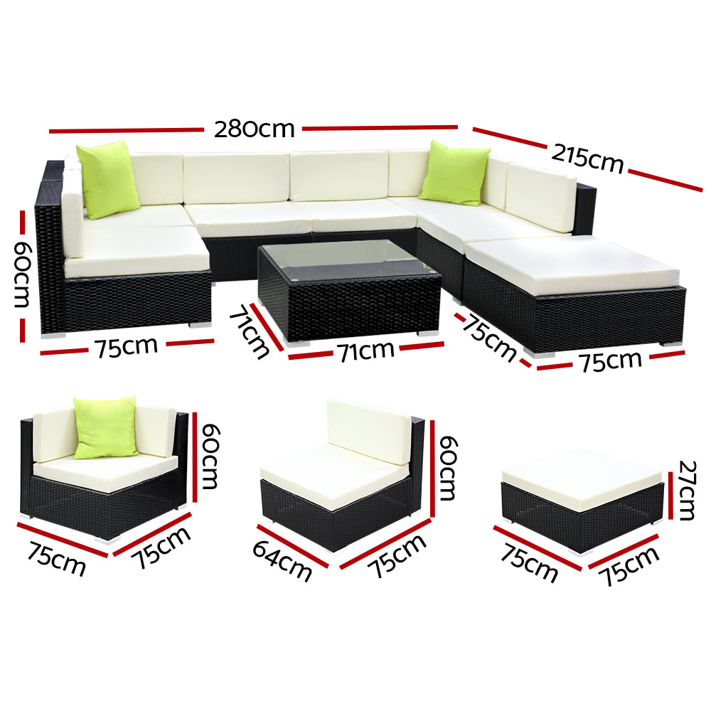 Olive - 8-Piece Outdoor Sofa Set Wicker Couch Lounge 7 Seater