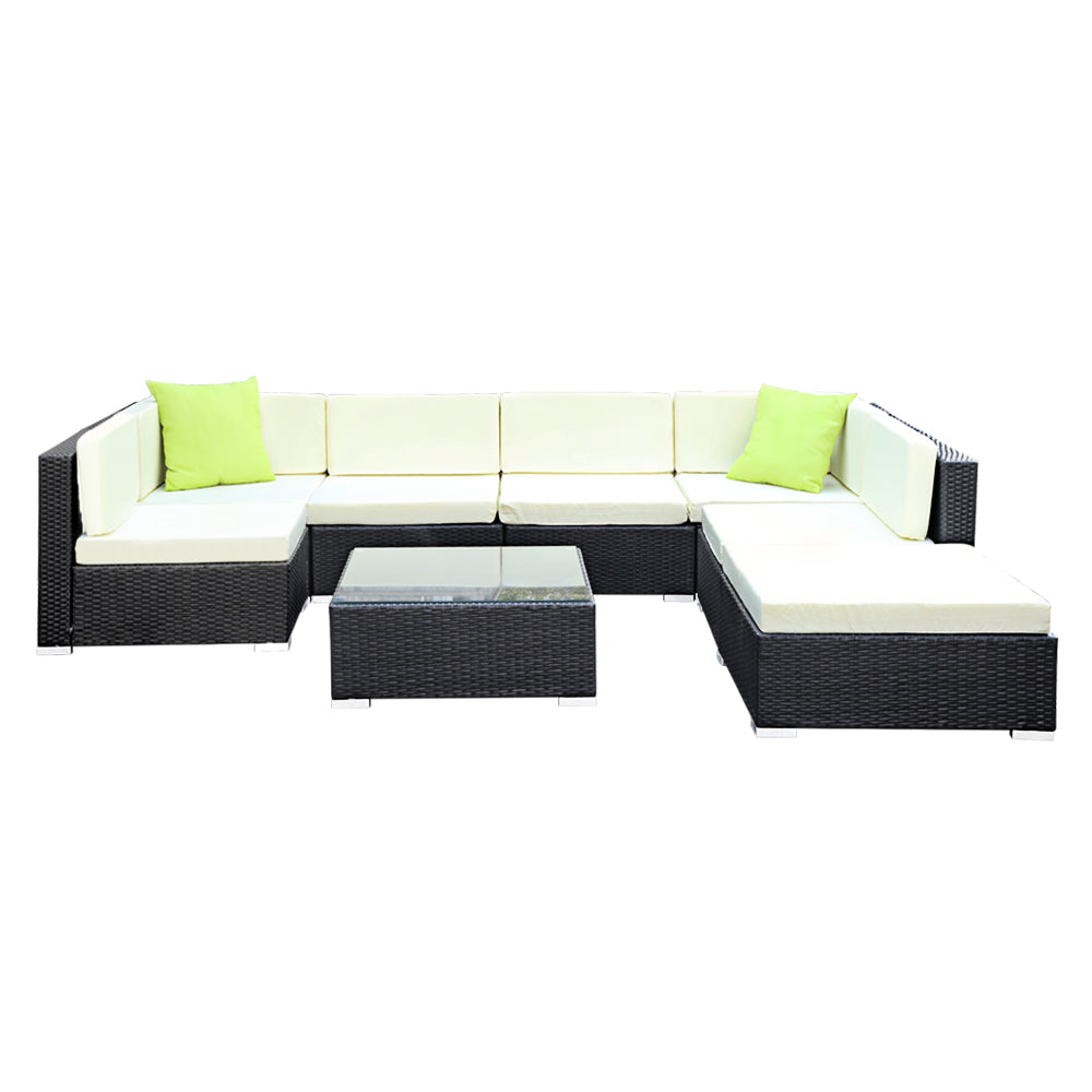 Olive - 8-Piece Outdoor Sofa Set Wicker Couch Lounge 7 Seater
