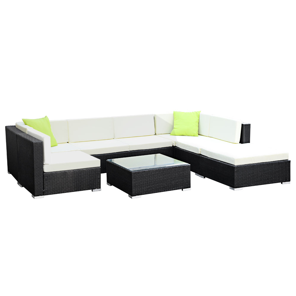 Olive - 8-Piece Outdoor Sofa Set Wicker Couch Lounge 7 Seater