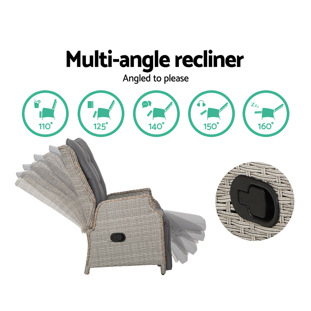 Eloisa - 2PC Recliner Chairs Sun Lounge Wicker Lounger Adjustable Grey