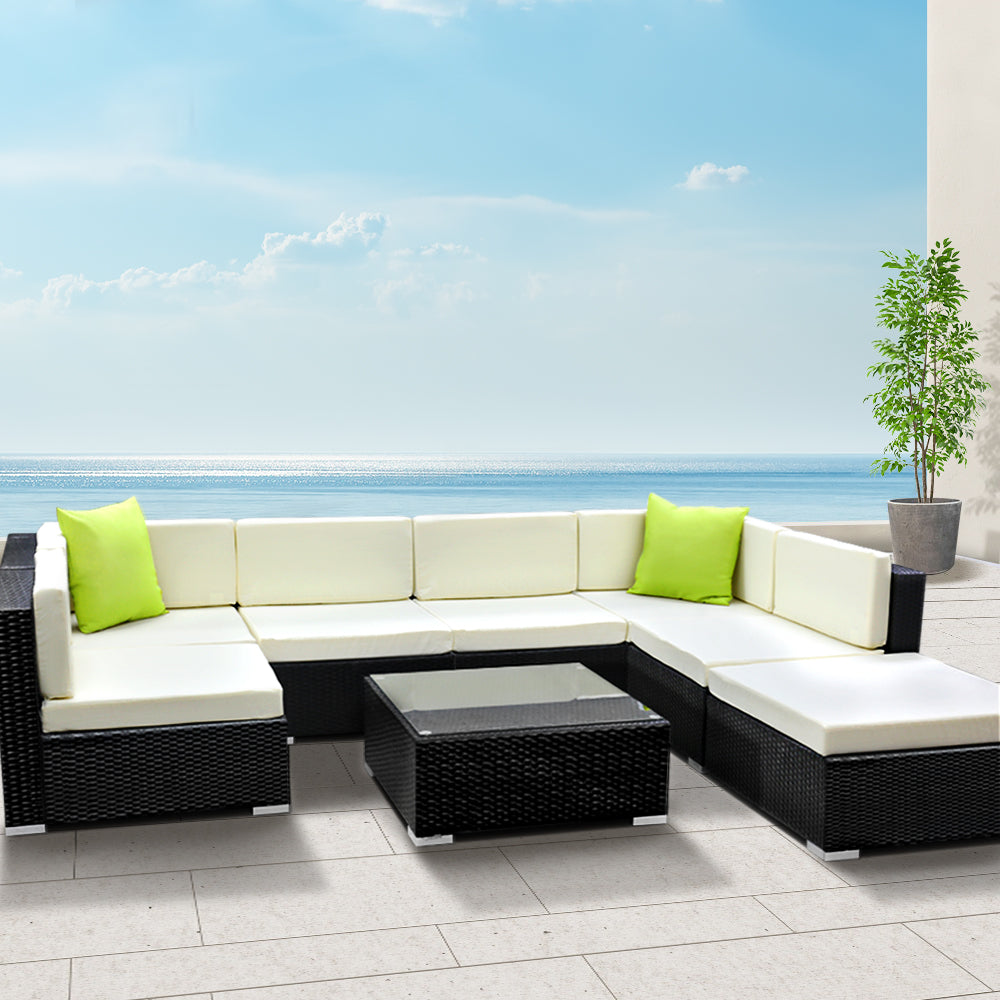 Olive - 8-Piece Outdoor Sofa Set Wicker Couch Lounge 7 Seater