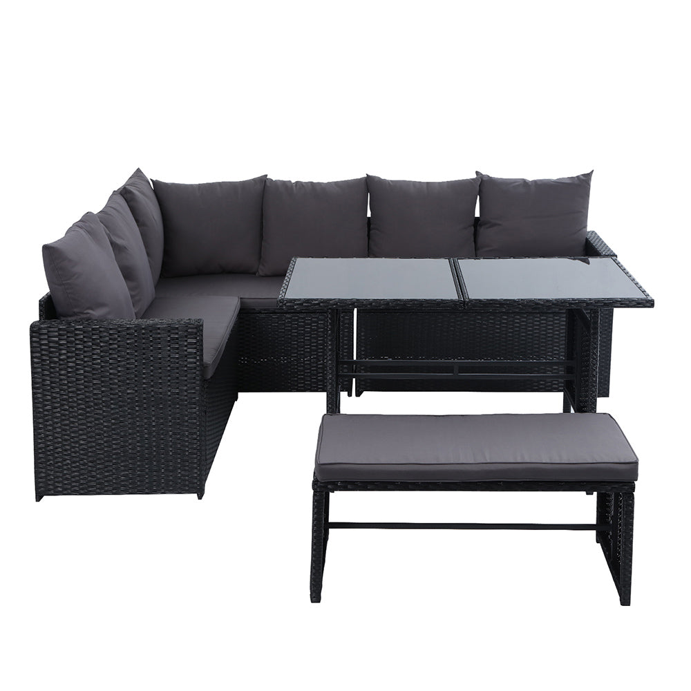 Inez - Outdoor Furniture Dining Setting Wicker Sofa 8 Seater Black