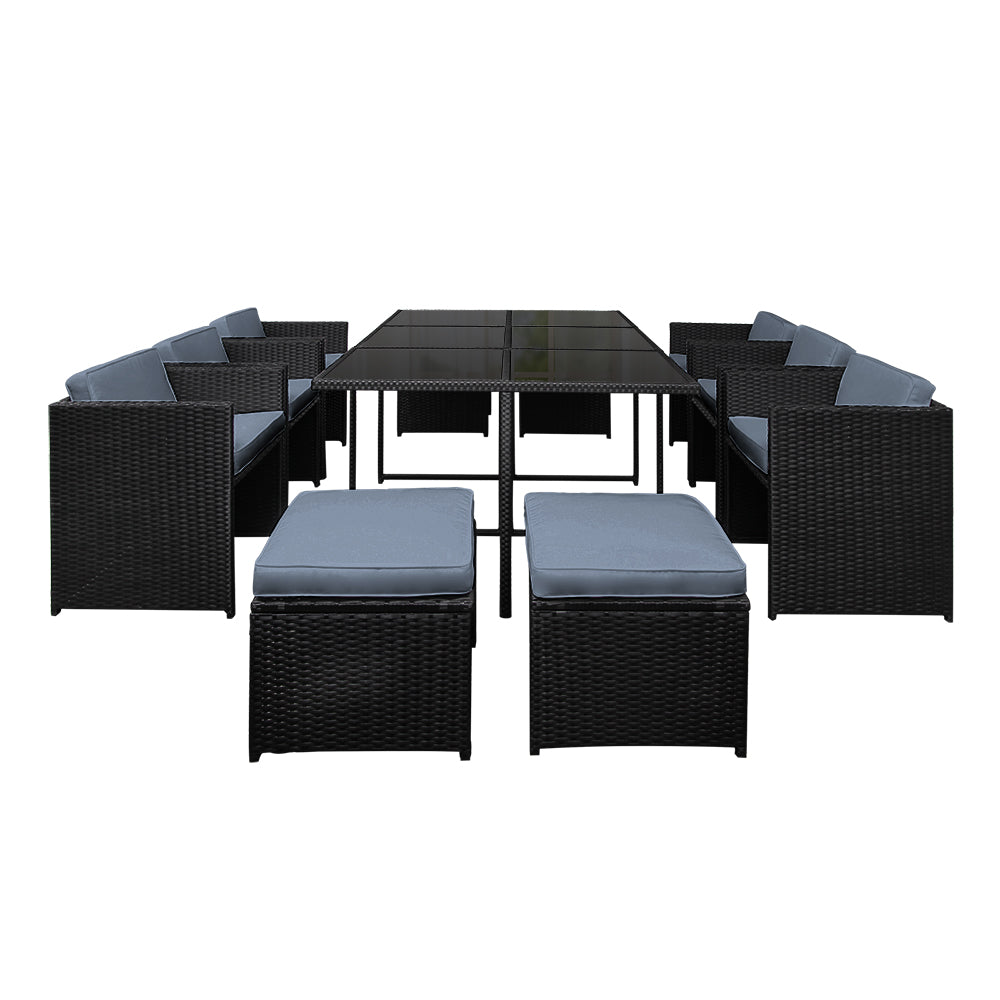 Lira - Outdoor Dining Set 11 Piece Wicker Table Chairs Black