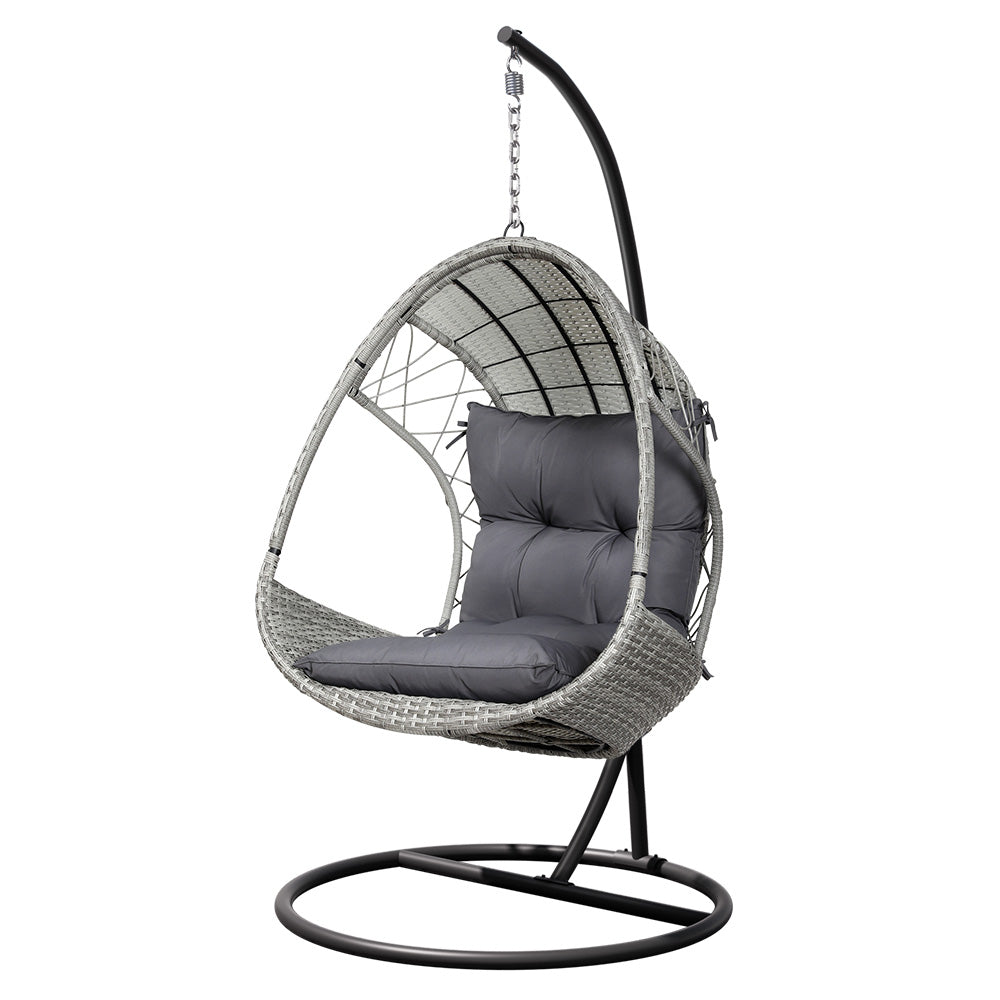 Nimbus - Outdoor Egg Swing Chair Wicker Pod Stand Armrest Light Grey